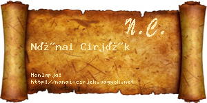 Nánai Cirjék névjegykártya